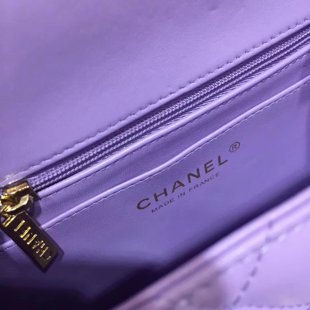 Chanel 香奈儿 Classic Flap 小羊皮 薰衣草紫 17cm 金色五金
