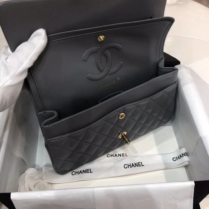 Chanel 香奈儿 Classic Flap Bag 进口小羊皮 25cm 现货 锡器灰 金扣