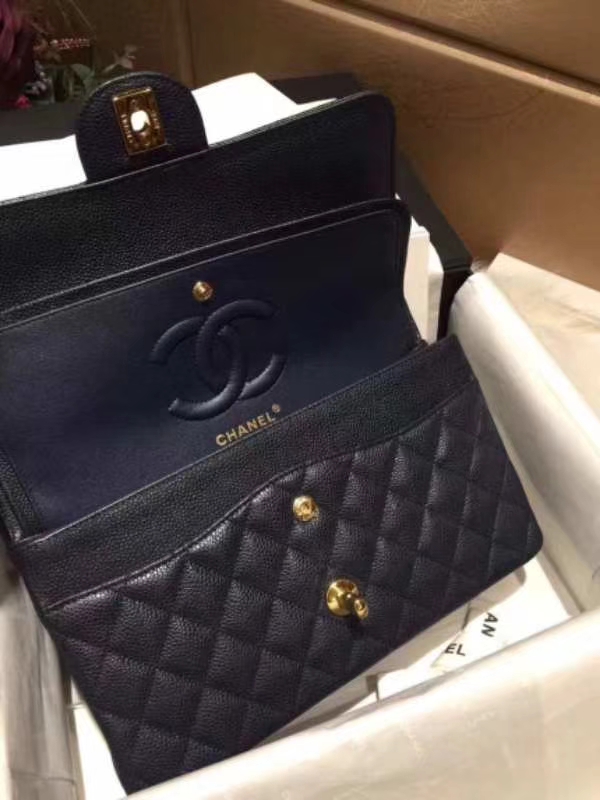 Chanel 香奈儿 Classic Flap Bag  进口鱼子酱 25cm 海军蓝 金扣