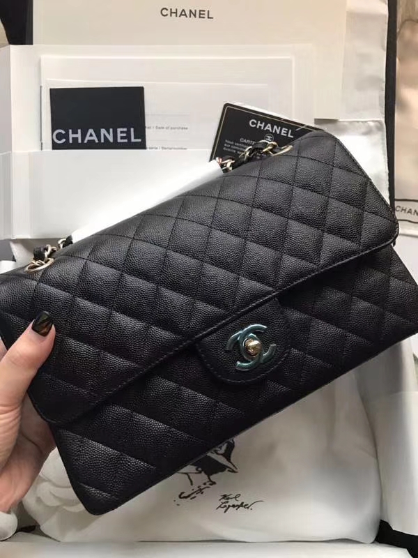 Chanel 香奈儿 Classic Flap Bag  进口小鱼子酱 25cm 黑色 香槟金