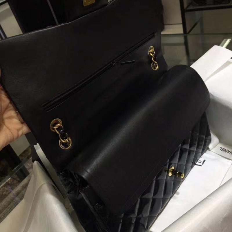 Chanel 香奈儿 Classic Flap Bag  进口漆皮 30cm 黑色 金扣