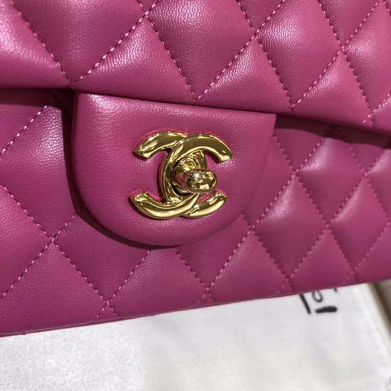 Chanel 香奈儿 Classic Flap Bag 法国进口小羊皮  25cm 梅红色 金扣