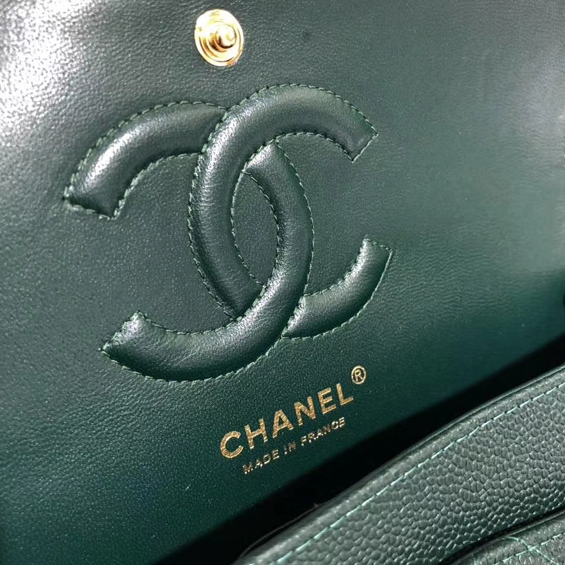 Chanel 香奈儿 Classic Flap Bag 鱼子酱  25cm 孔雀绿 金扣 现货