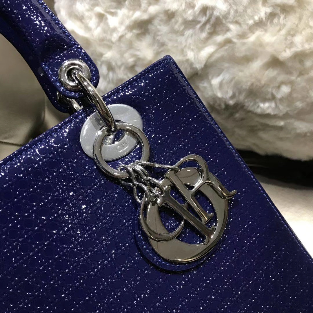 Dior 迪奥 戴妃包 Lady Dior 漆皮压纹 至尊宝石蓝 专柜品质