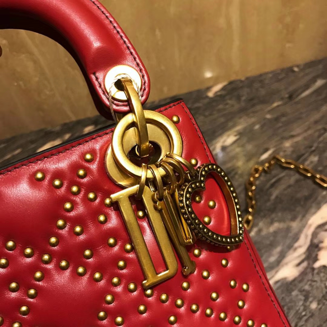 Dior mini铆钉包 整包1000颗钉手工打制 红色 经典款 明星同款