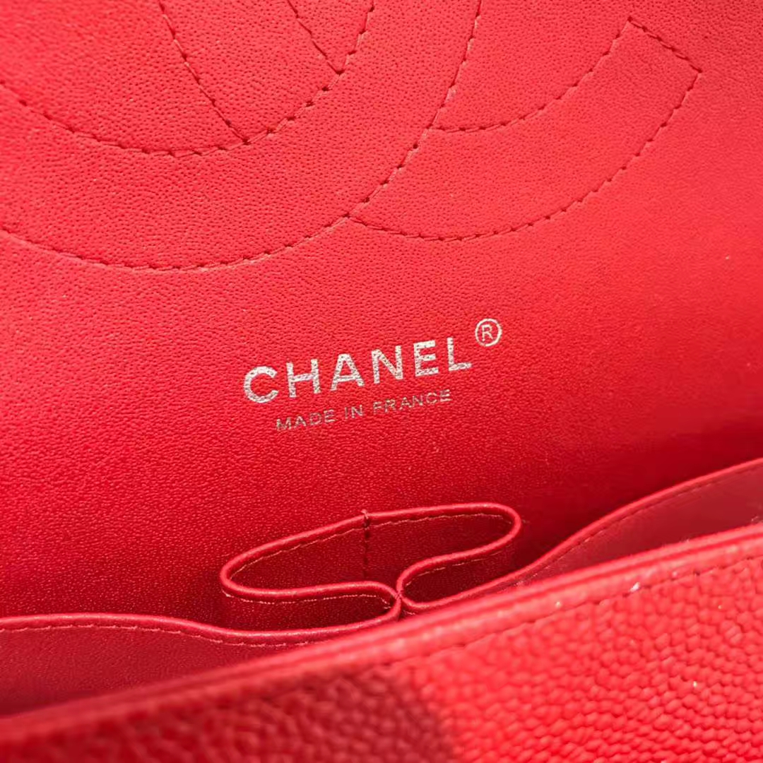 Chanel 香奈儿 Cf系列  30cm 原厂皮鱼子酱 大红色 银色五金