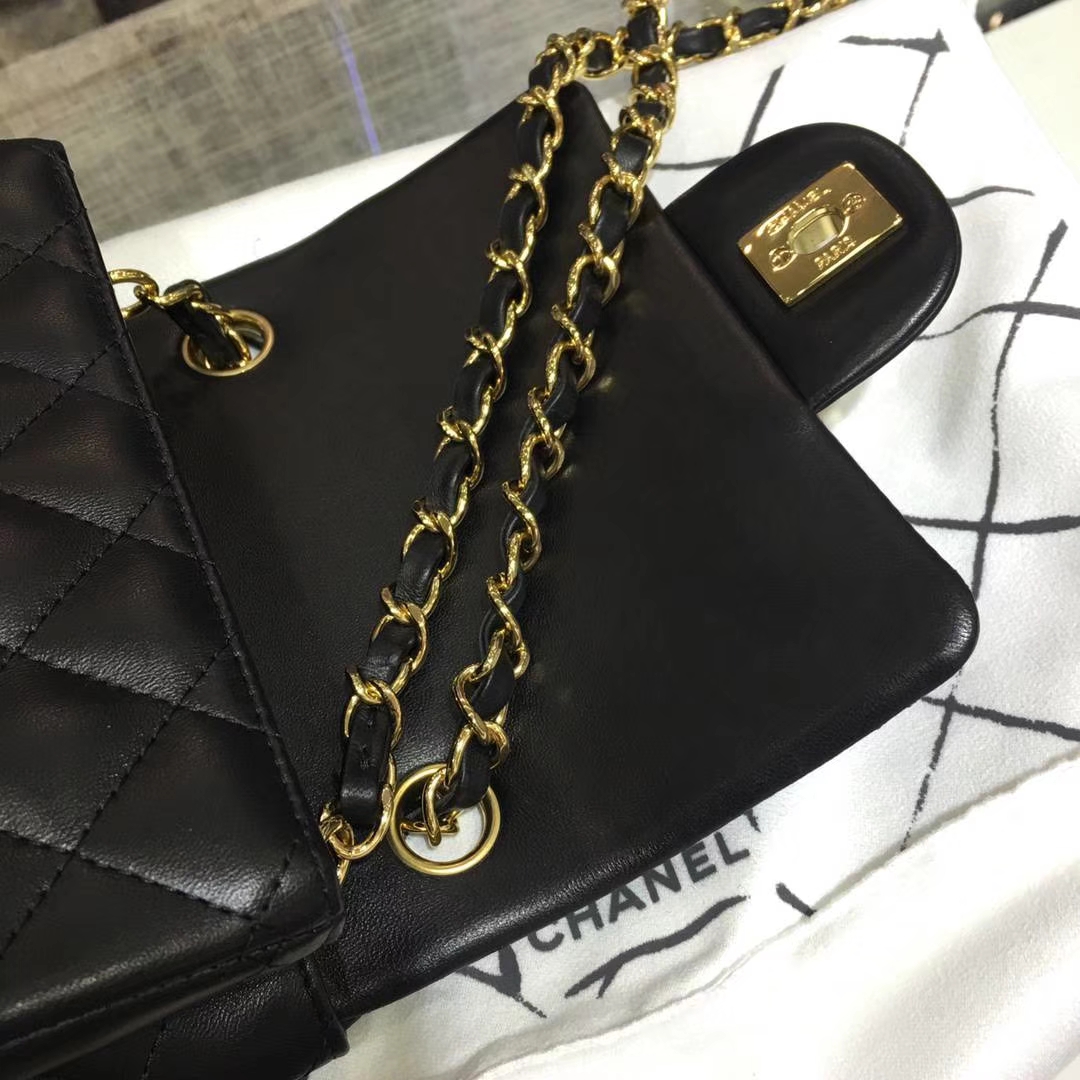Chanel  香奈儿  Cf系列 17cm 原厂皮 小羊皮 黑色 金扣