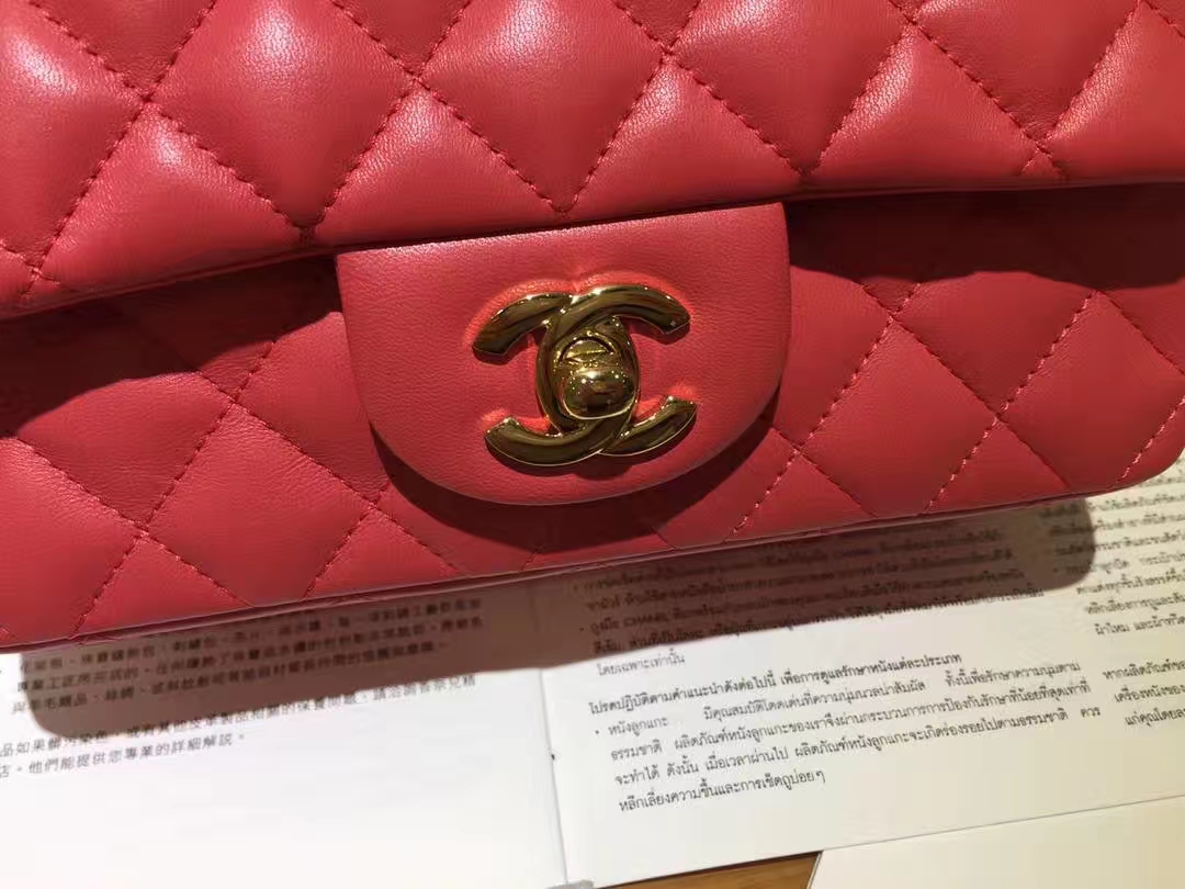Chanel 香奈儿 Cf系列 20cm 原厂皮小羊皮 西瓜红 金扣