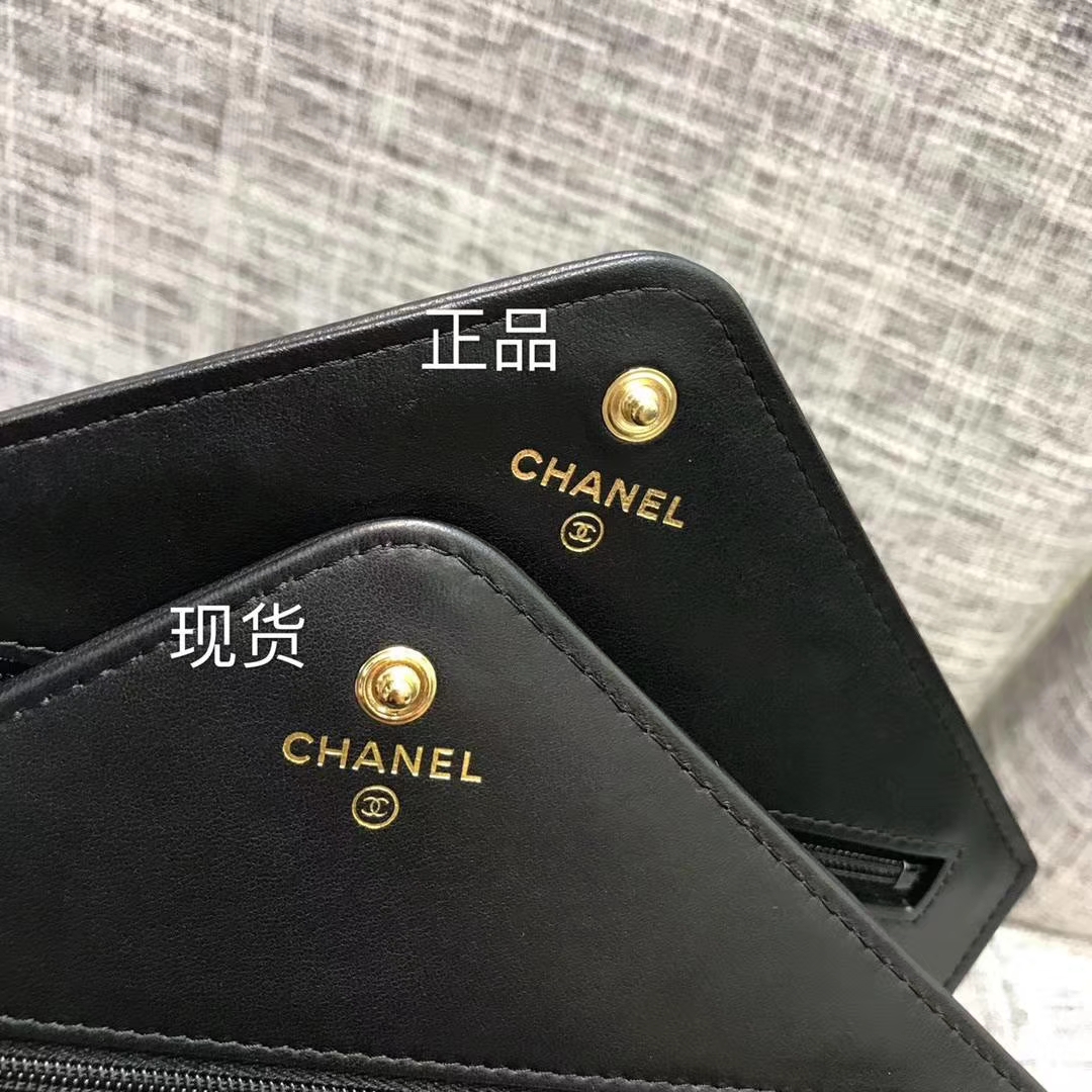 Chanel香奈儿最新款铆钉WOC黑色19cm 大货vs正品