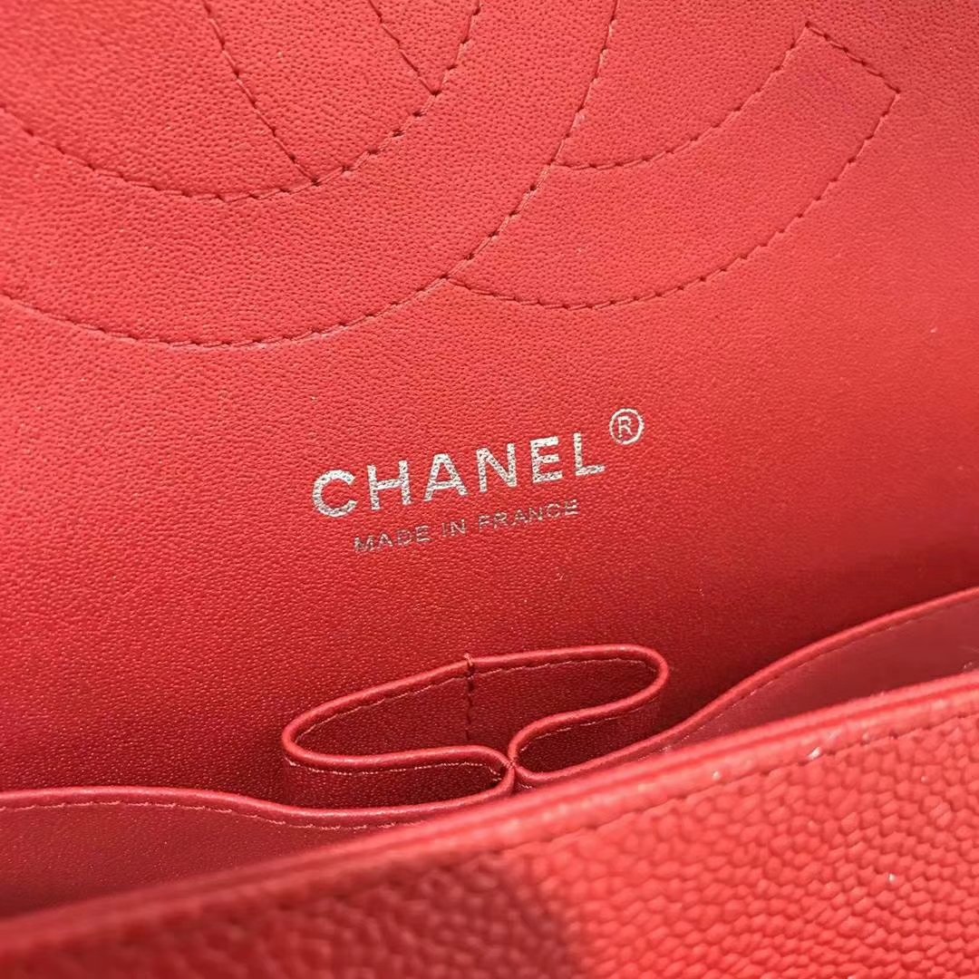 Chanel 香奈儿 Cf系列 30cm 进口鱼子酱 大红色 银扣
