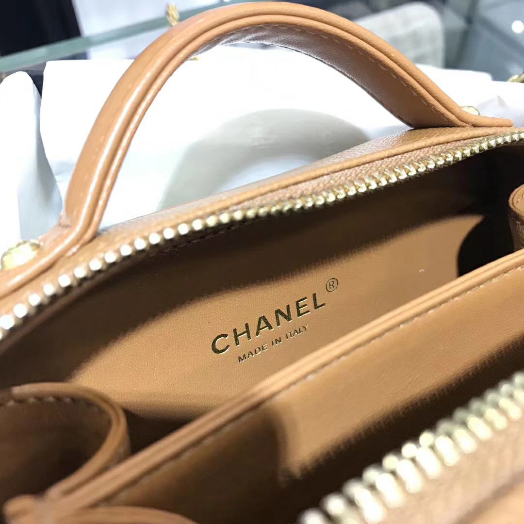 Chanel 香奈儿 化妆包 17cm 原厂皮小鱼子酱 焦糖色
