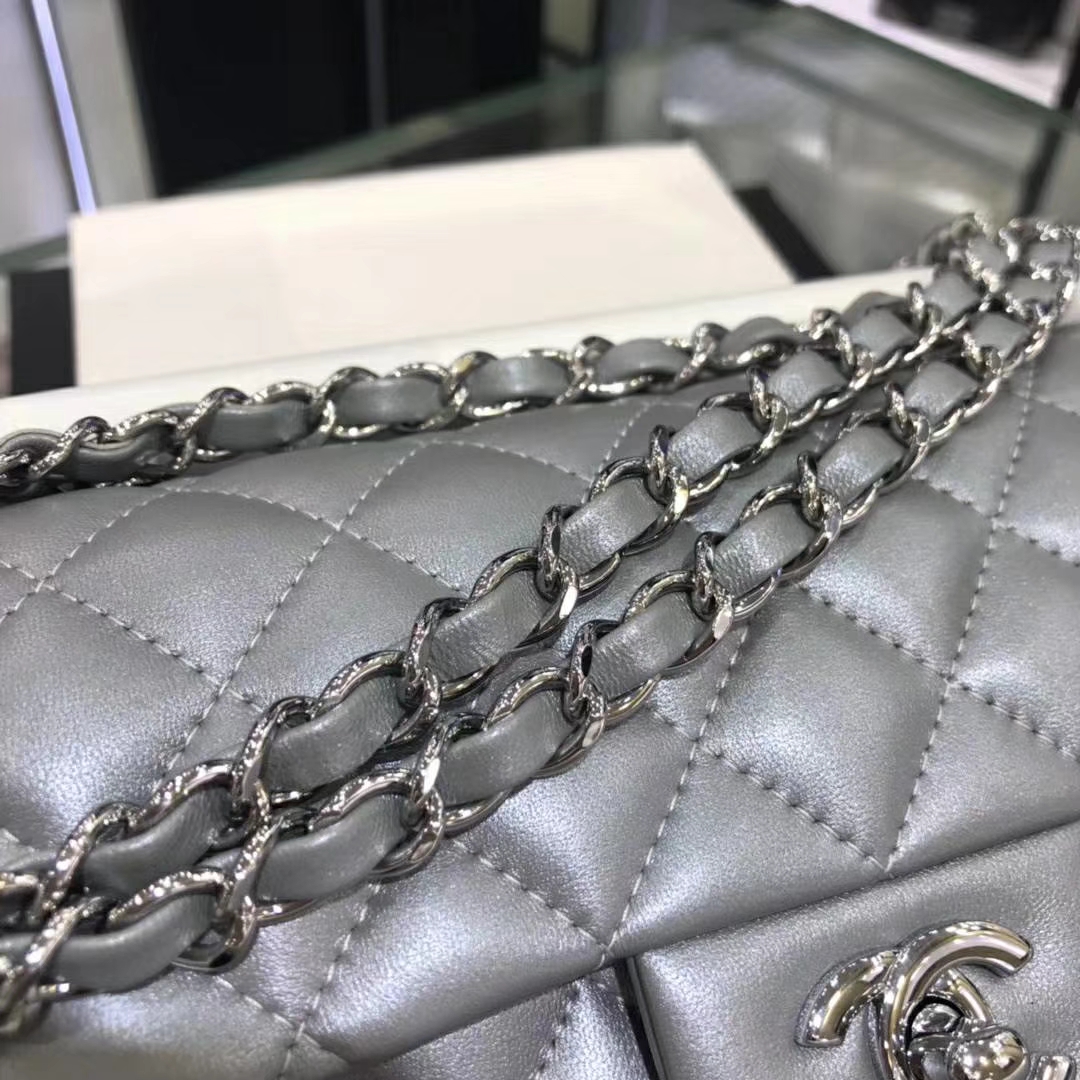 Chanel 香奈儿 CF系列  20cm 进口小羊皮 银色 银扣