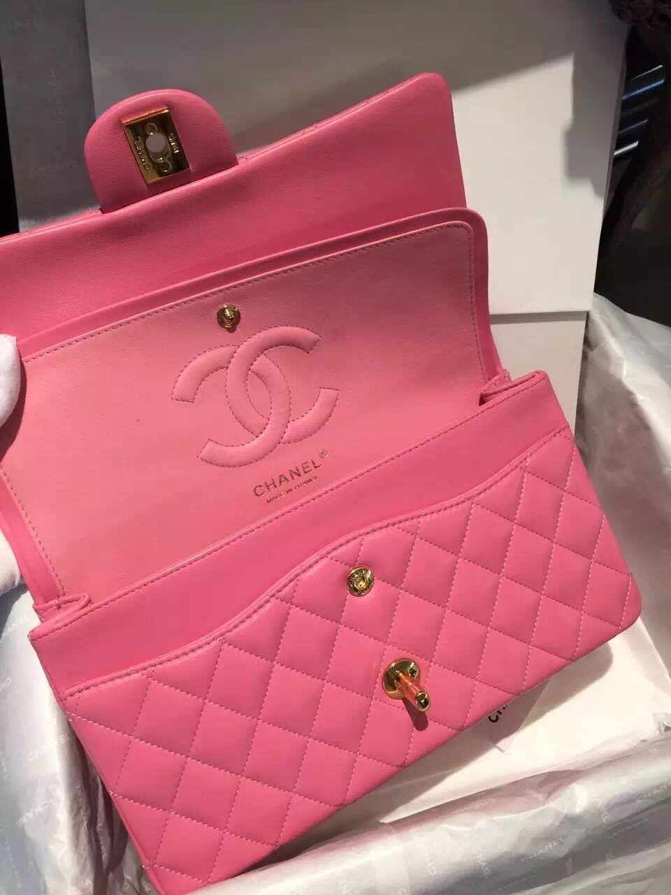 Chanel 香奈儿 Classic Flap 代购版本 25cm～进口小羊皮～桃粉色