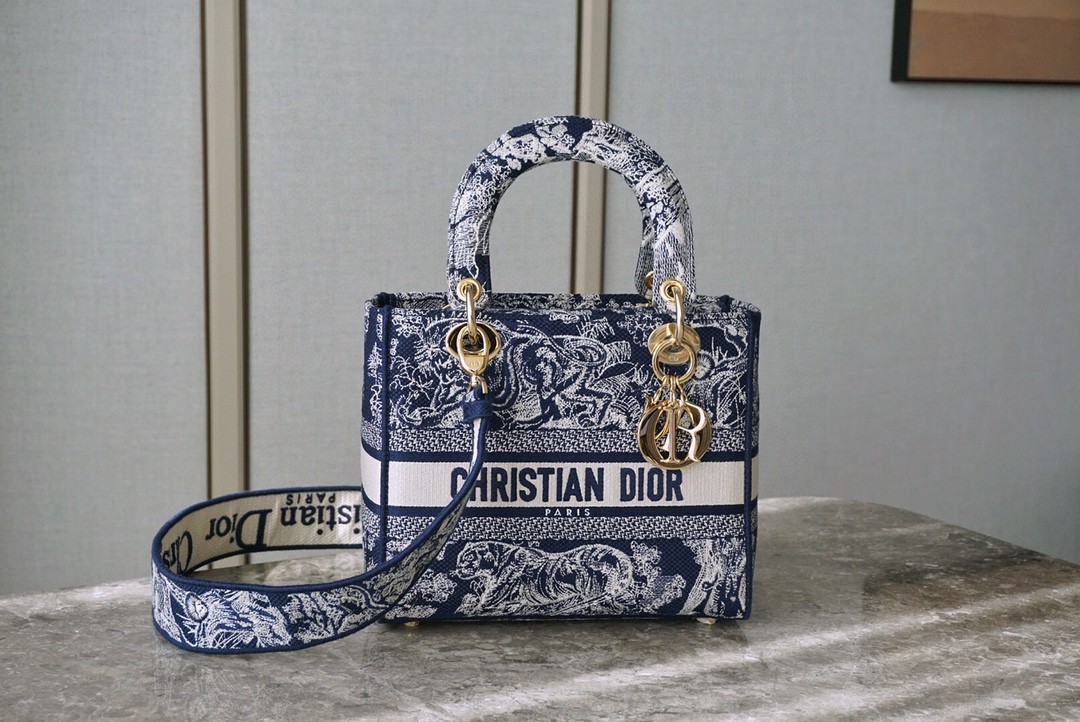 Dior 迪奥 五格/24cm 布纹 蓝老虎 戴妃包 Lady Dior 全新演绎标志性图案