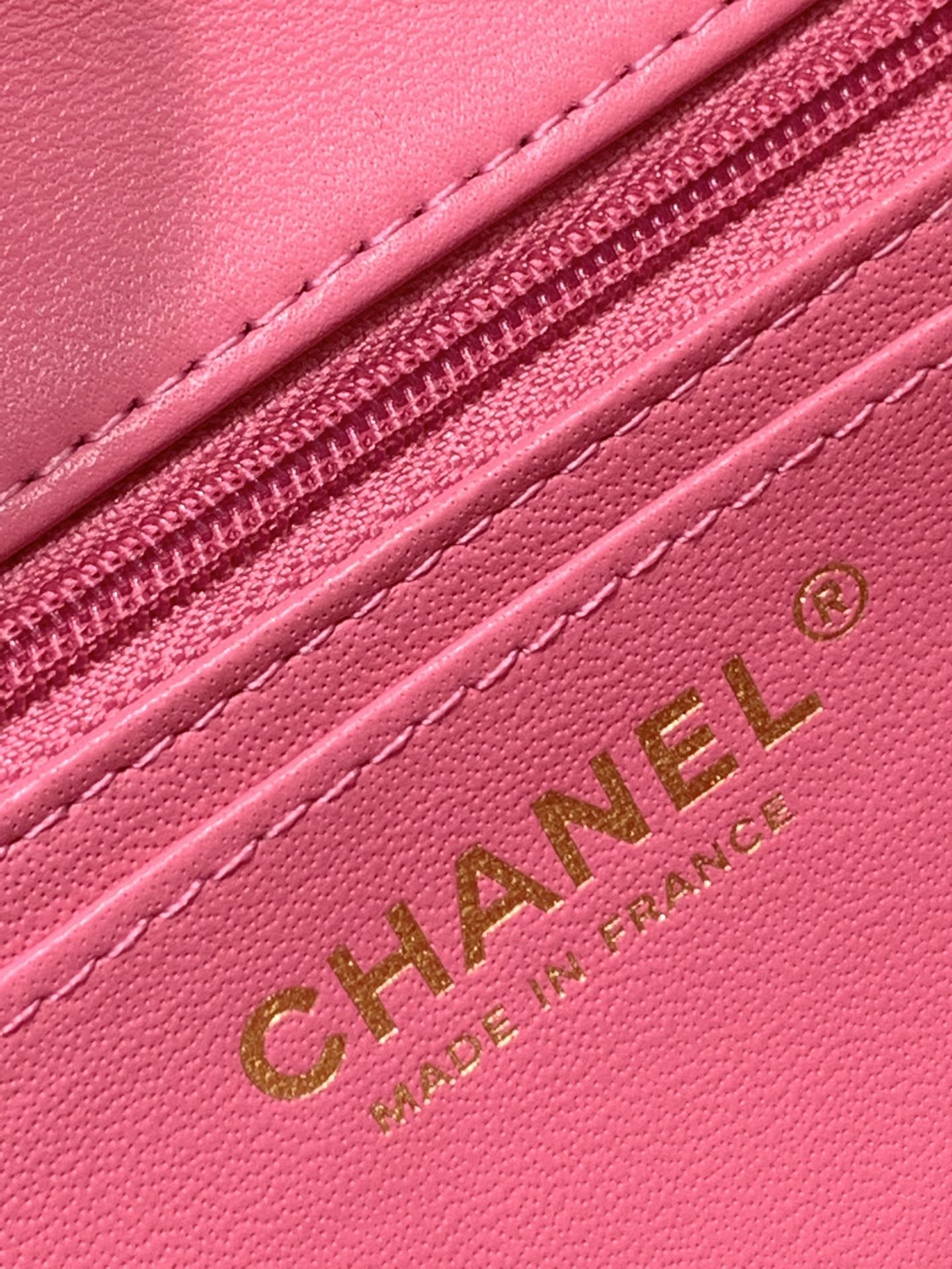2021春夏新品 全钢浅金金属  【真品级】Chanel CF 20  原厂bodin joyeux 羔羊皮 蜜桃粉浅金扣