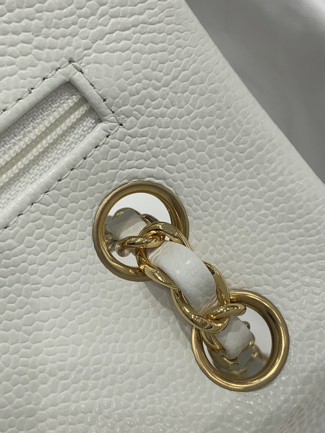 升级版带芯片【真品级】Chanel CF 25  白色 亮金扣 法国原厂Haas球纹鱼子酱牛皮 25cm
