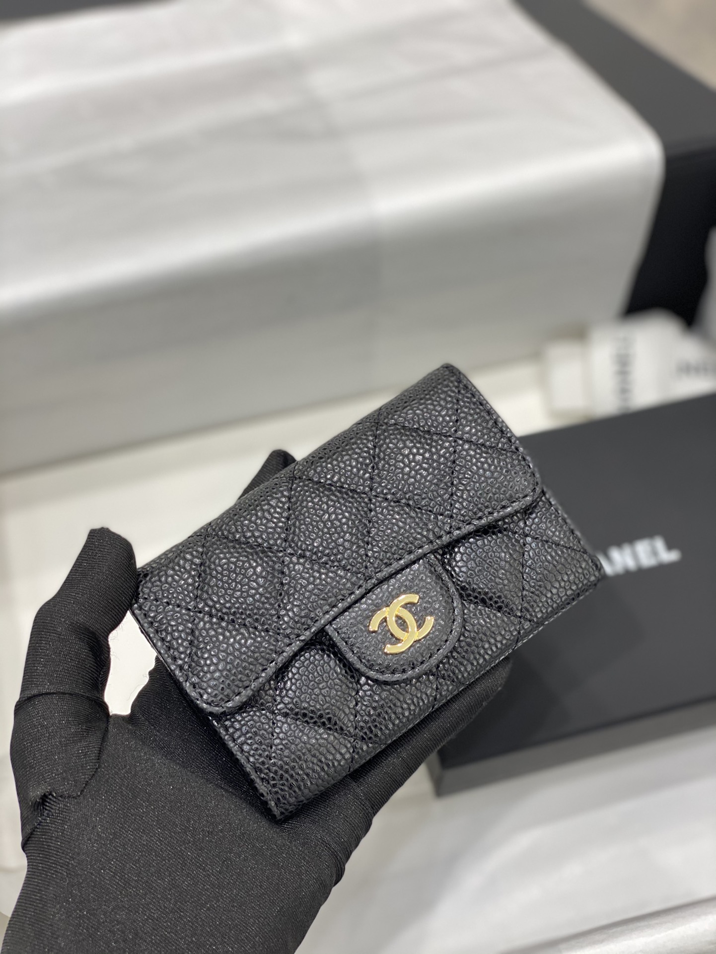 Chanel cf 新款cf卡包 11*8.5*3cm 黑球 金扣 原单品质