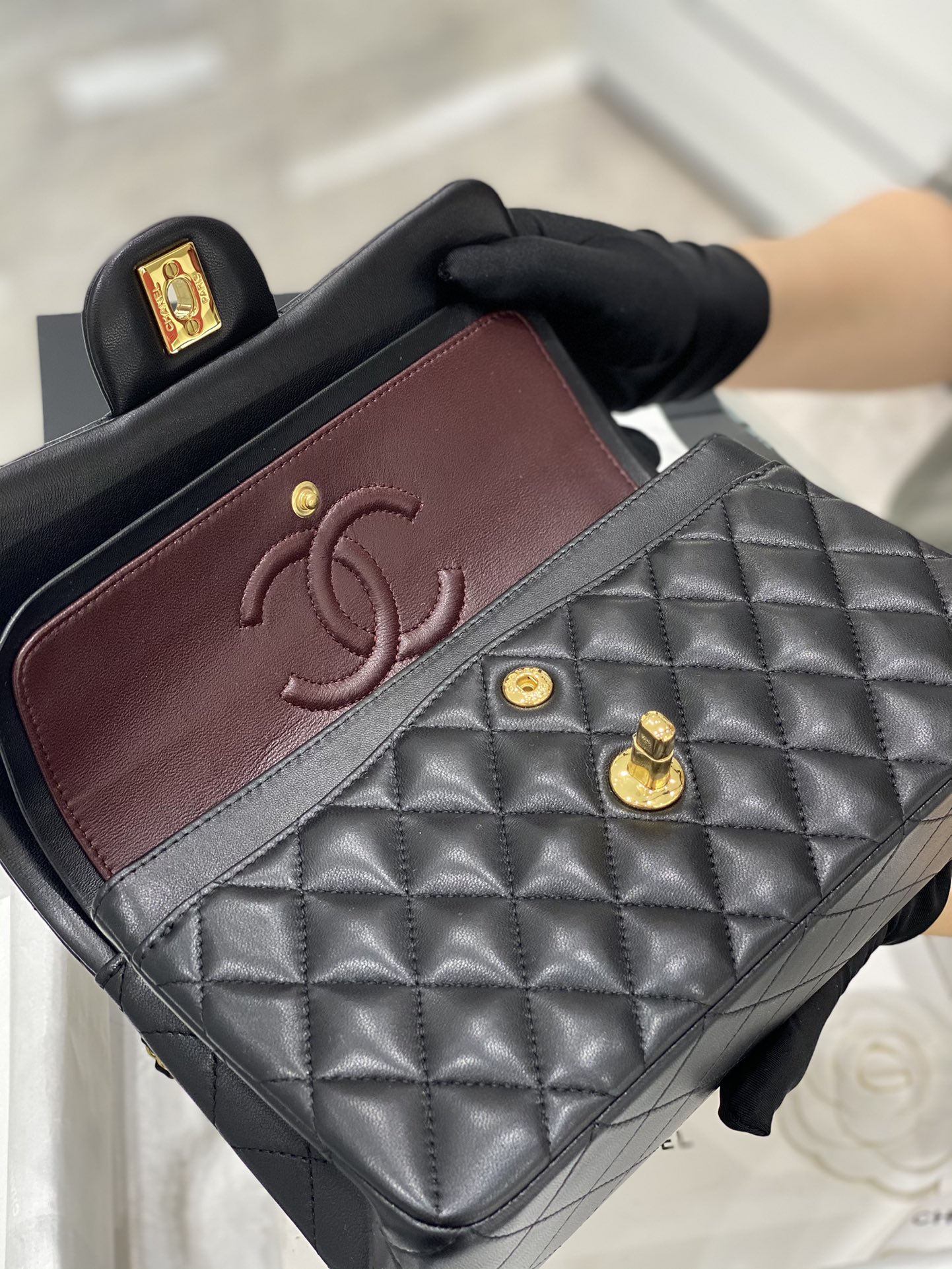 现货  【真品级】Chanel CF 23cm  原厂bodin joyeux 羔羊皮  经典永远百搭 黑色～金扣～