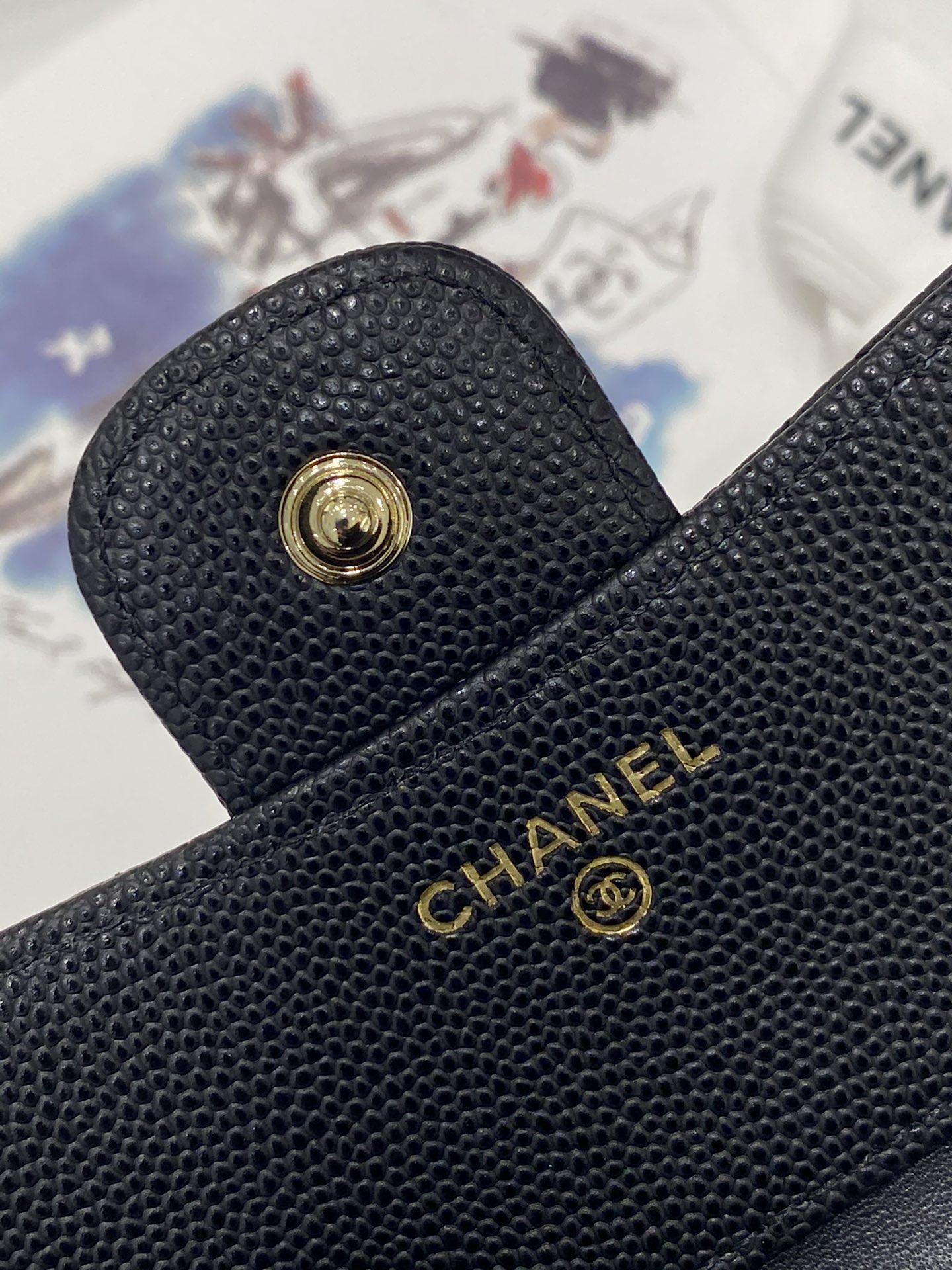 Chanel CF→经典爆款三折钱夹 高品质 经典菱格纹设计 里外全皮 黑色鱼子酱牛皮～金扣 10.5-11.5-3cm