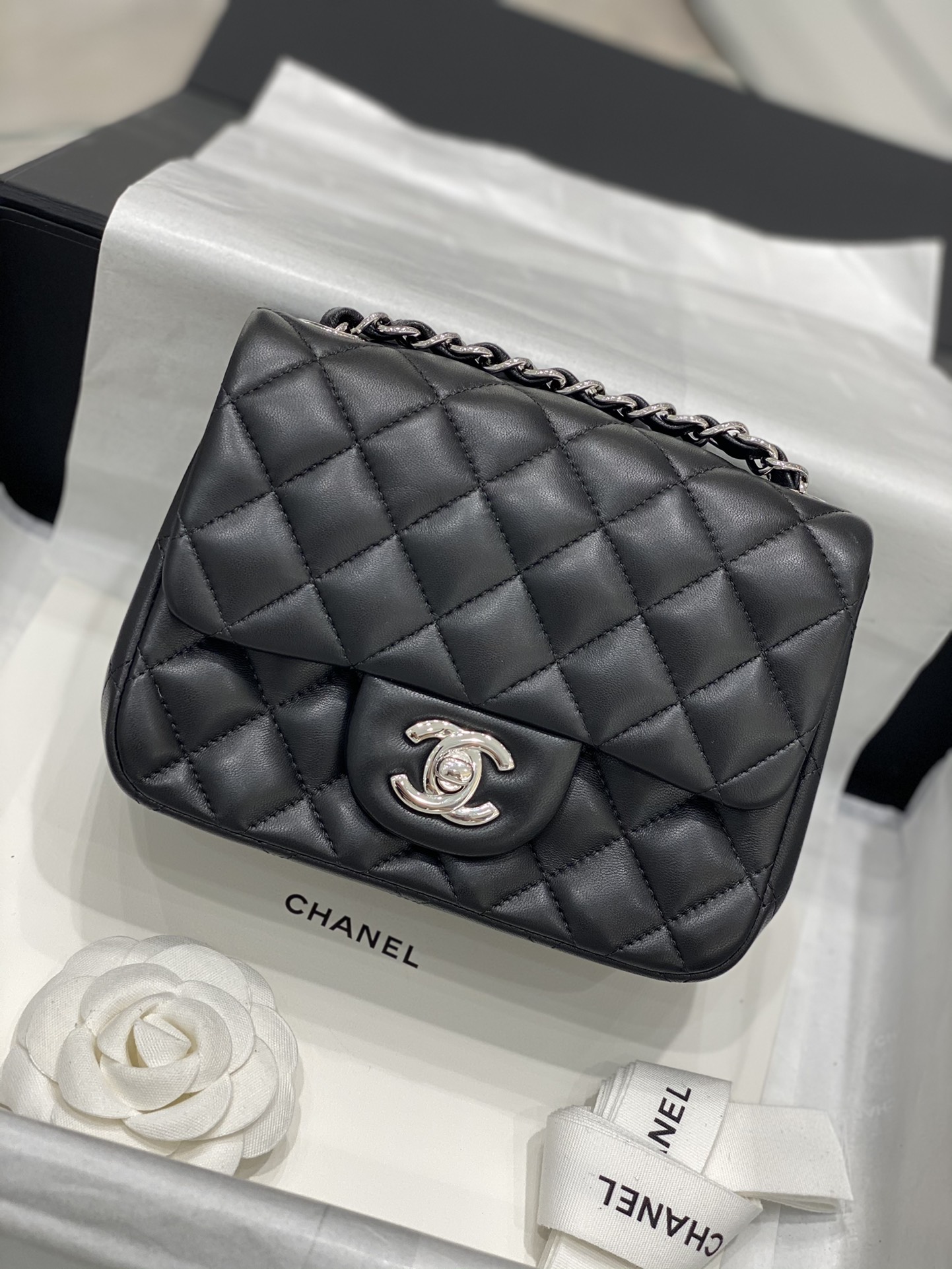 【真品级】Chanel CF 17 方胖子 原厂bodin joyeux羔羊皮 经典永远百搭 黑色～银扣