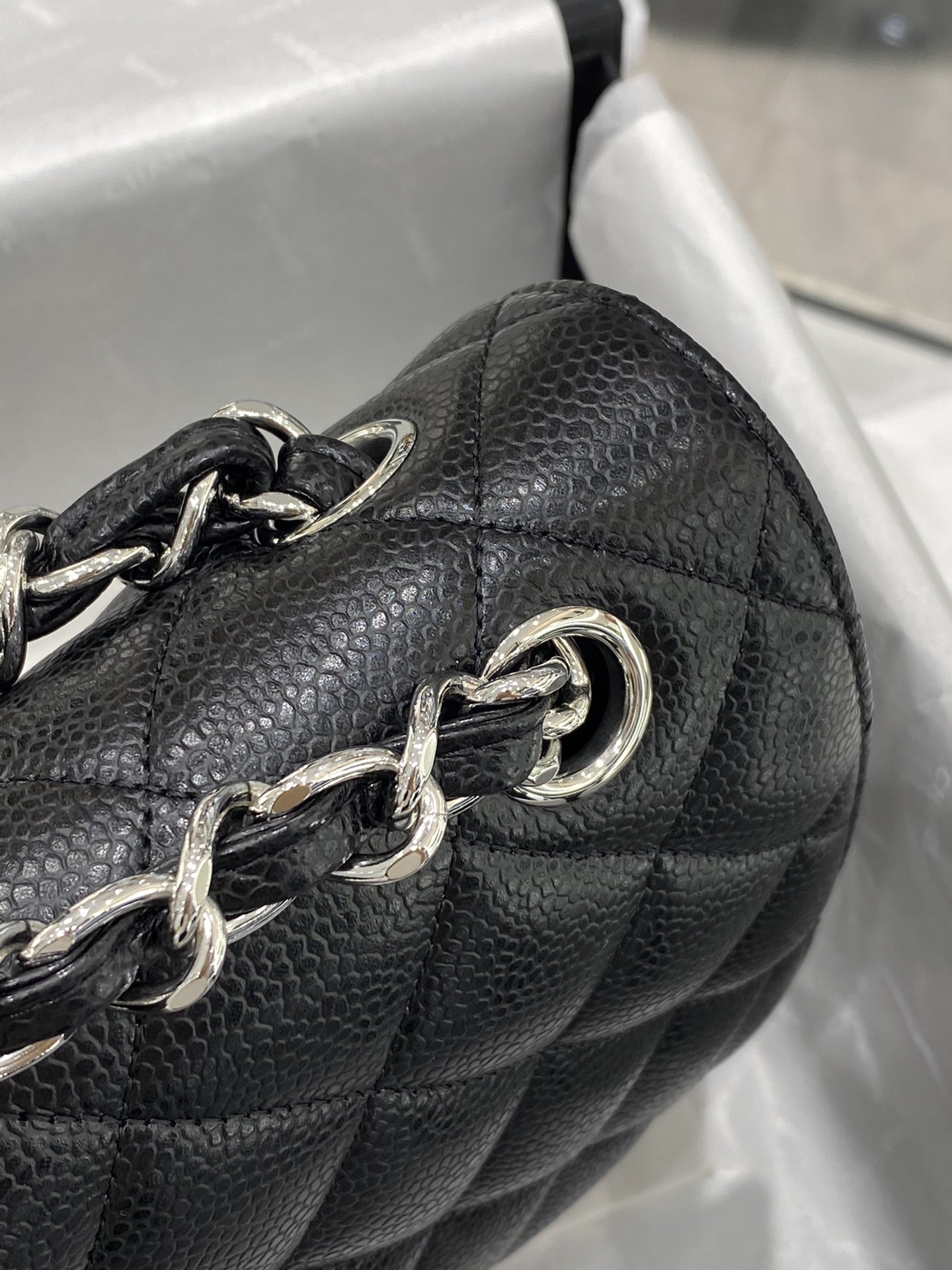 真品级 Chanel CF 30 黑色 银扣 法国原厂Haas球纹鱼子酱牛皮 30cm 原厂皮