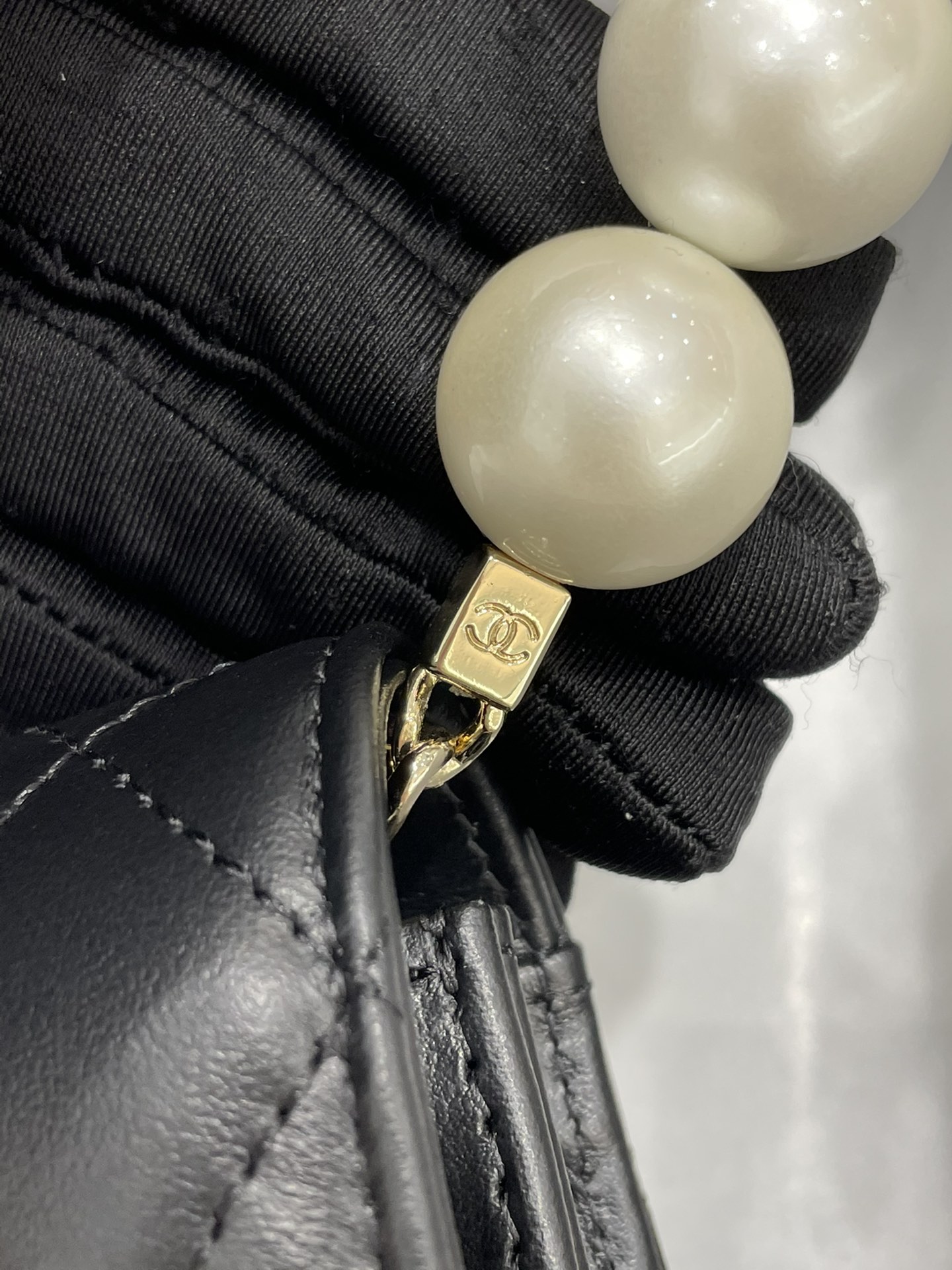 Chanel woc 珍珠发财包 小菱格珍珠链条包 大颗珍珠做成肩带 菱格纹 19cm