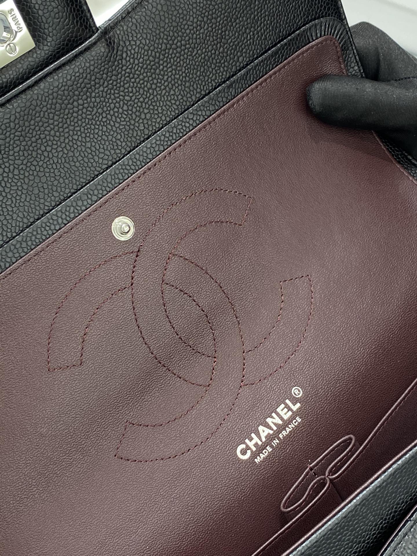 真品级 Chanel CF 30 黑色 银扣 法国原厂Haas球纹鱼子酱牛皮 30cm 原厂皮