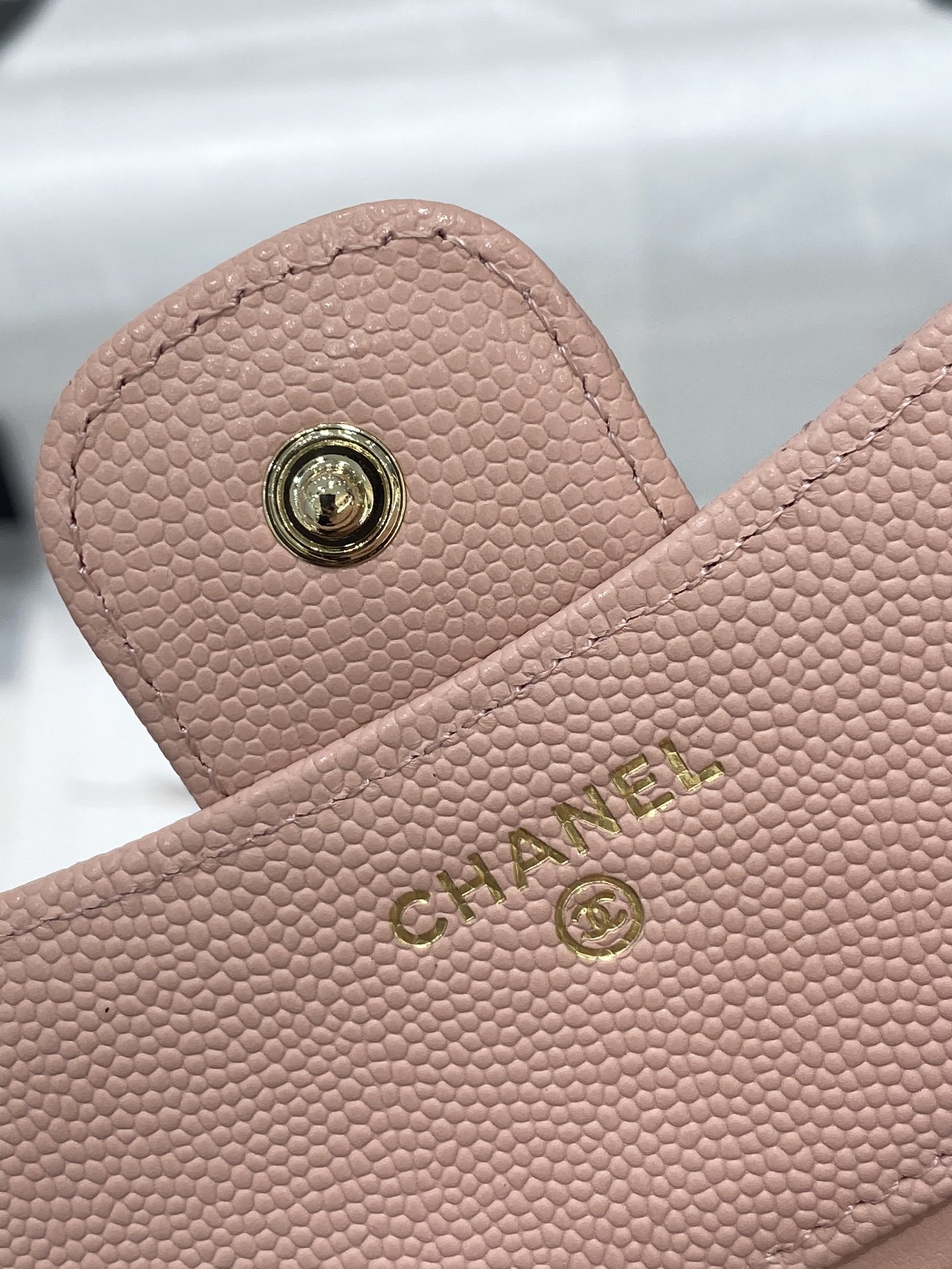 Chanel CF 经典爆款三折钱夹 高品质 经典菱格纹 里外全皮 皮粉鱼子酱牛皮～金扣 10.5-11.5-3cm