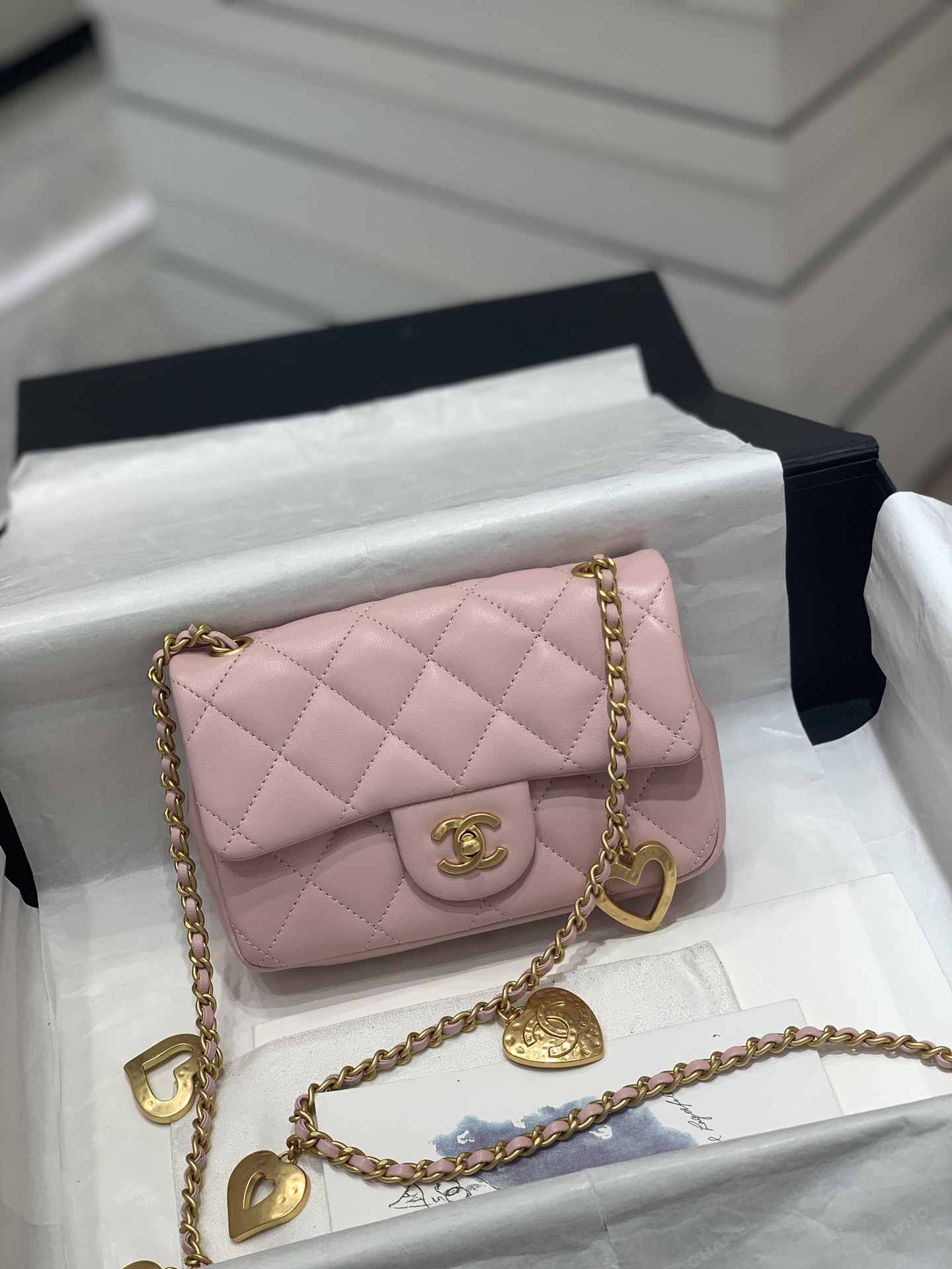 Mini flap bag Lambskin plexi  goldtone metal pink  Fashion  CHANEL