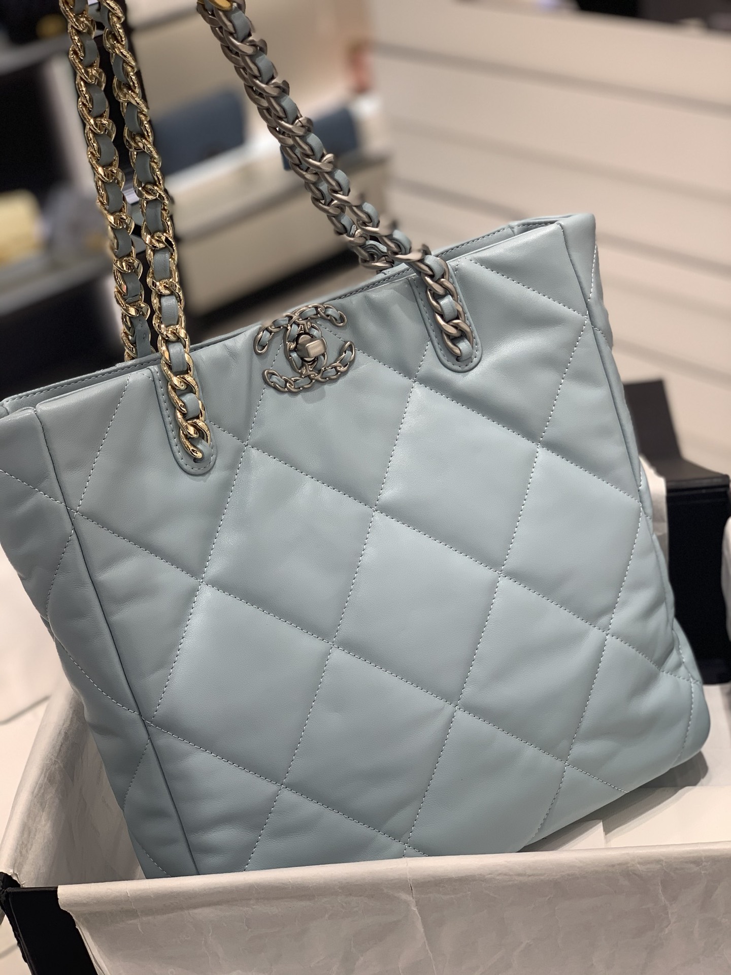 Chanel Blue Deauville Grand Shopping Tote Bag  Rich Diamonds