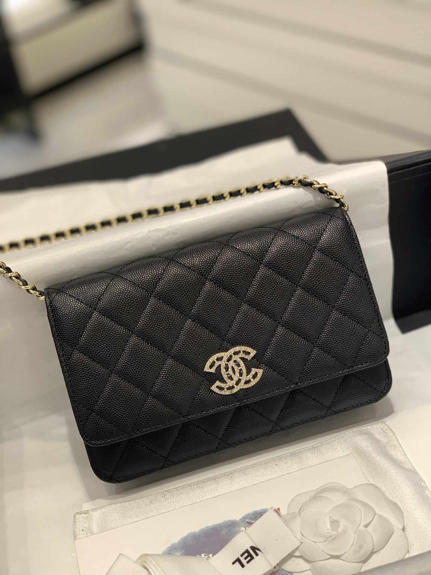 Pre Owned Chanel WOC Wallet On Chain Cream Bag FJ Zelley #47 Pre Owned Chanel WOC Wallet On Chain Cream Bag FJ Zelley